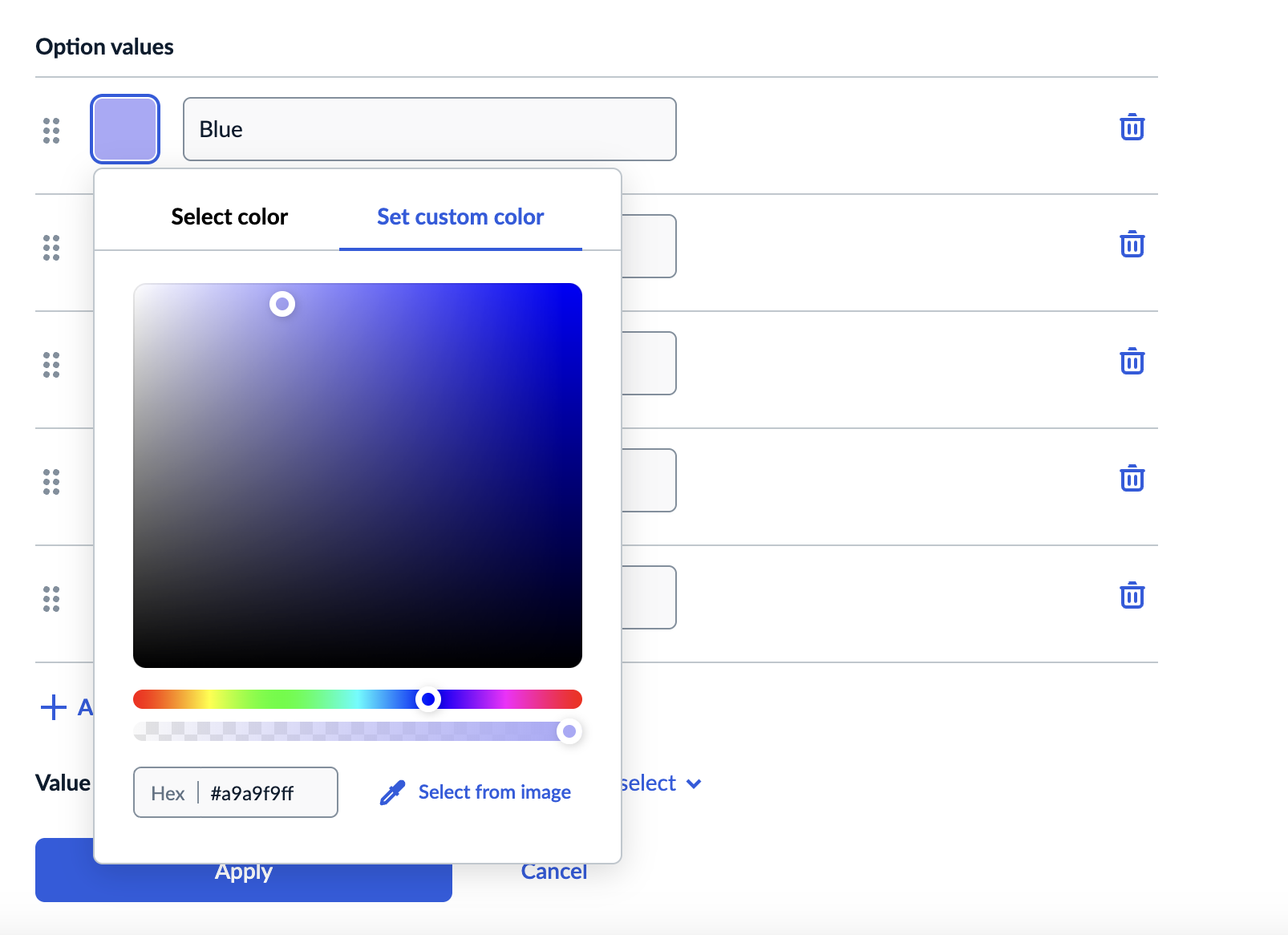 Using the color picker tool
