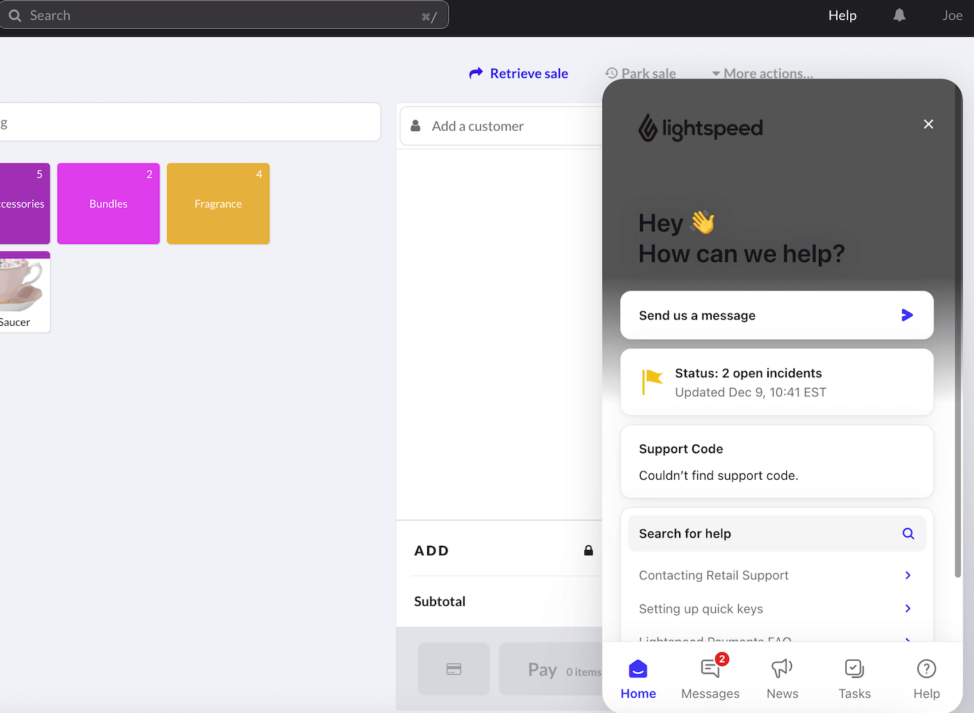 Send us a message option in the chat popup.