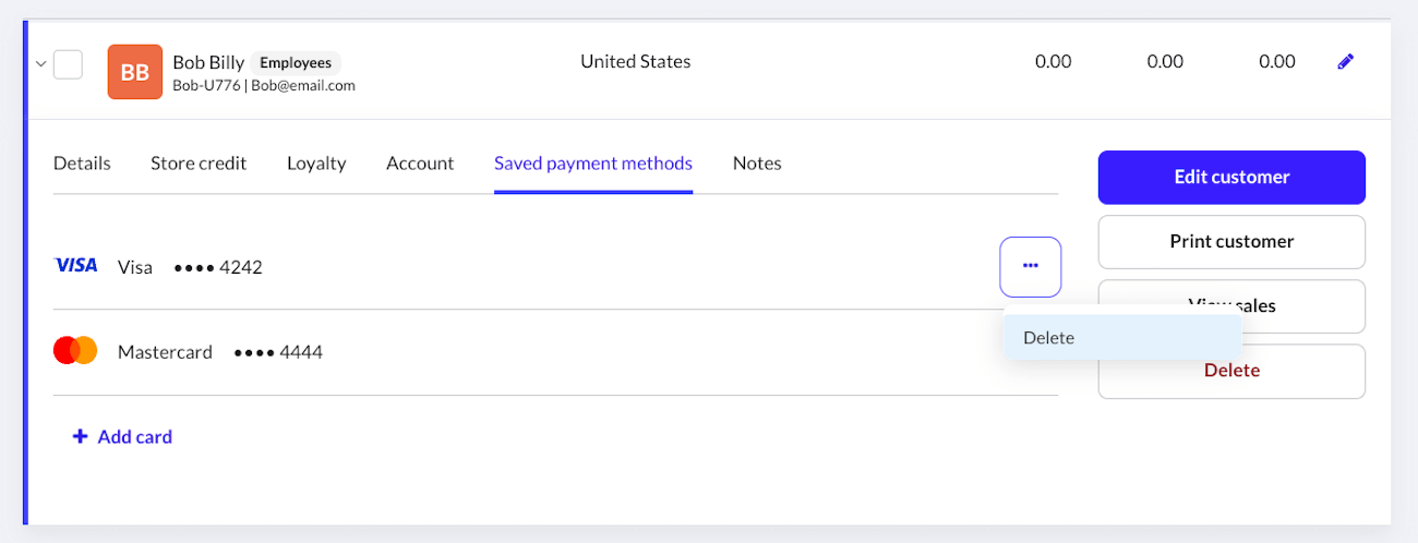 Three dots beside the card clicked showing Delete button.