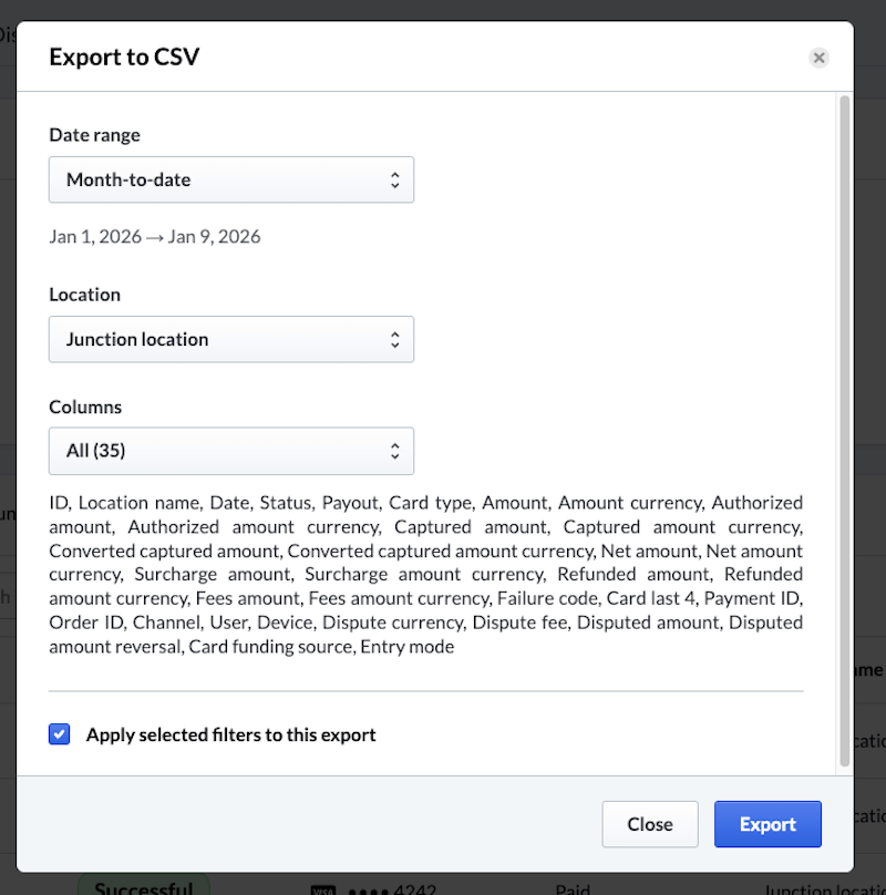 Export to csv options.