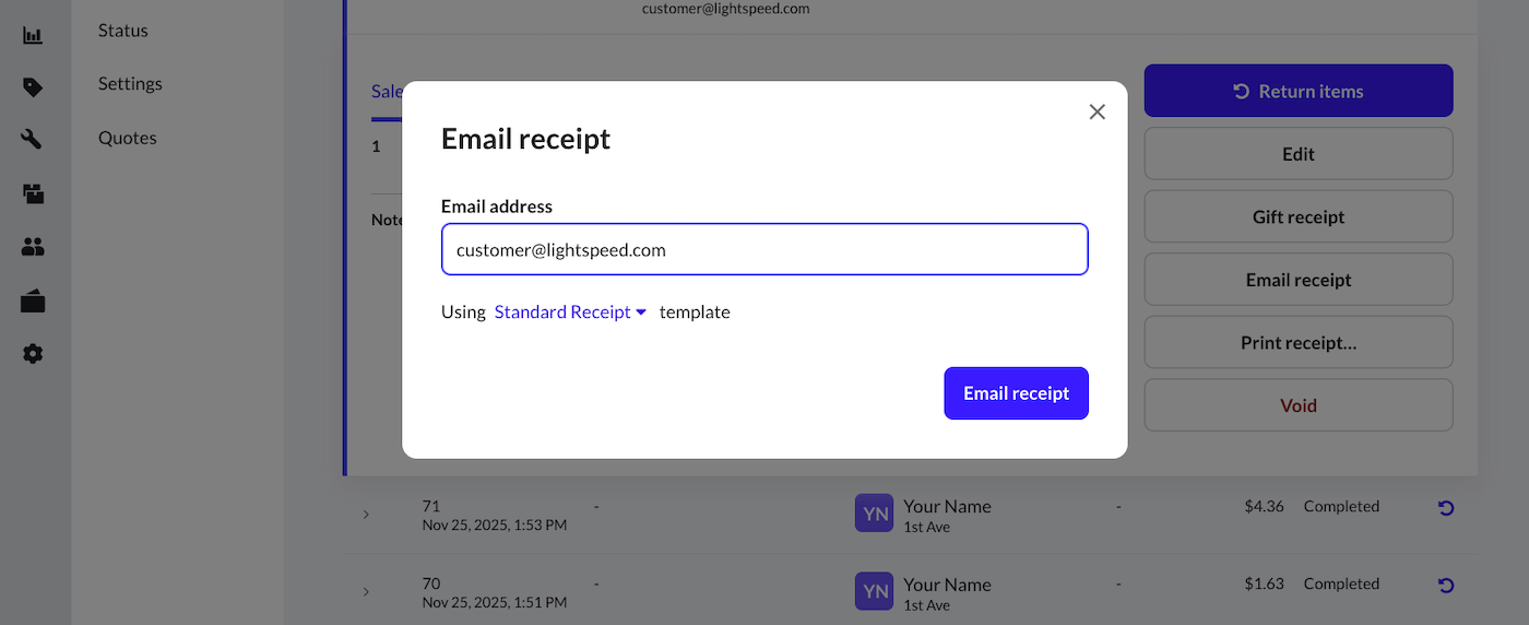 Pop-upvenster om het e-mailadres van de klant in te voeren.