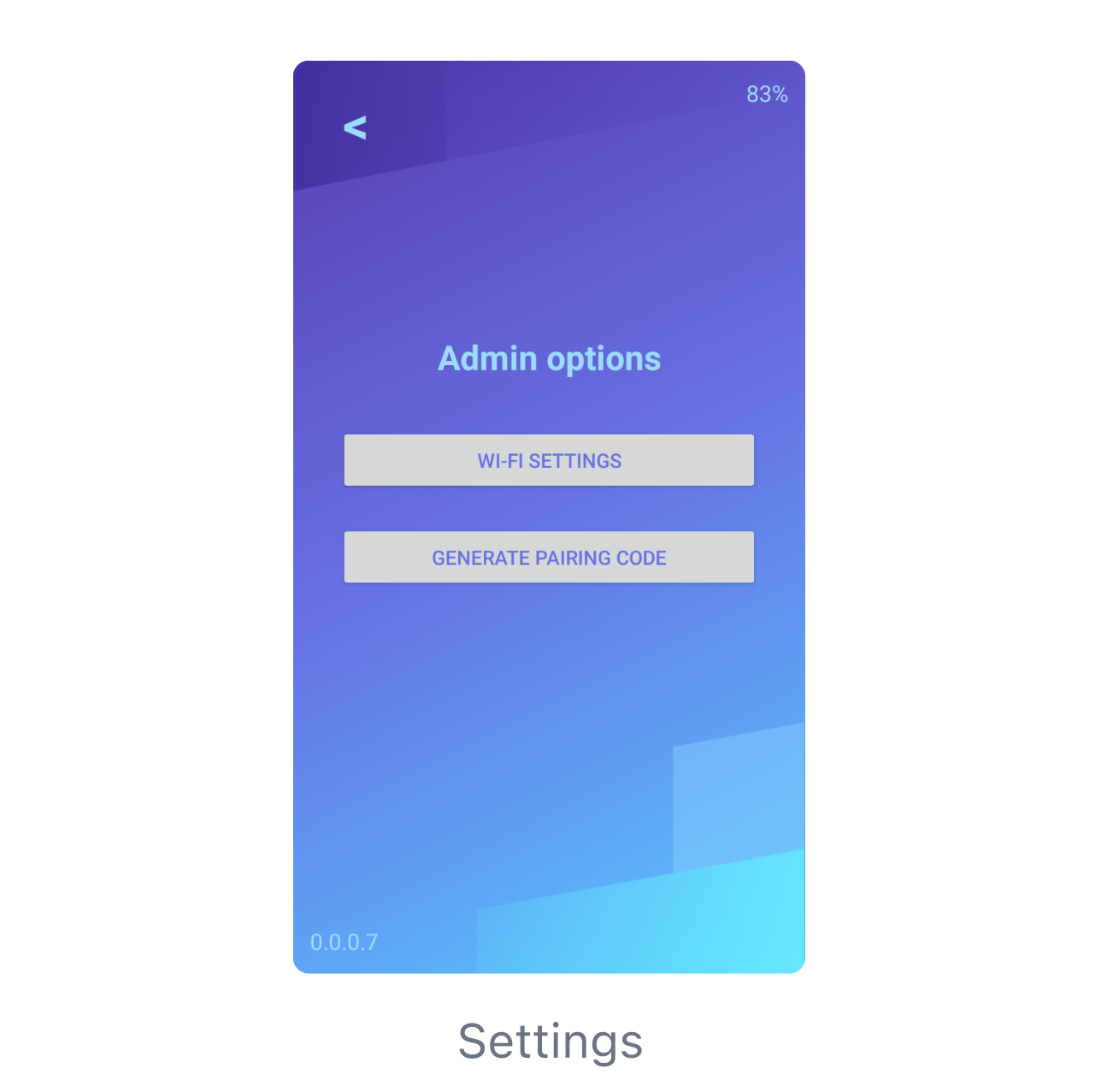 Smart Terminal v2 Settings page to select Wi-Fi settings.