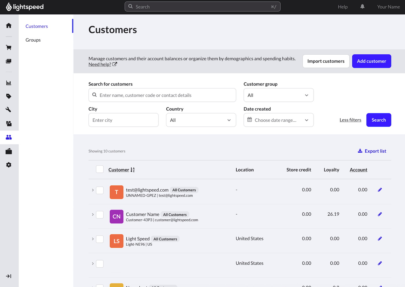 Page Clients affichant la liste des clients et les champs disponibles pour filtrer la liste.