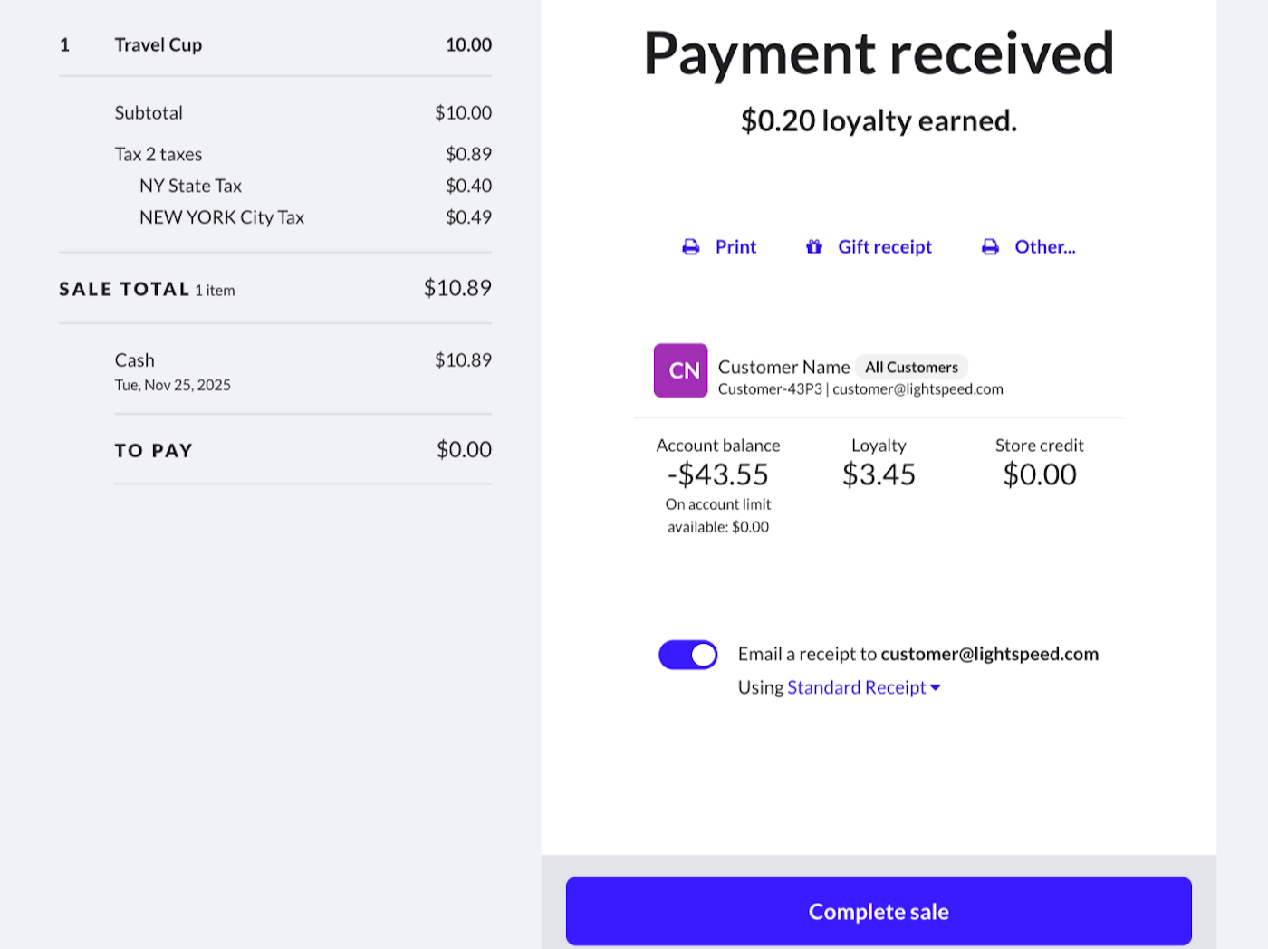 Impression ou envoi par courriel des reçus de vente – Lightspeed ...
