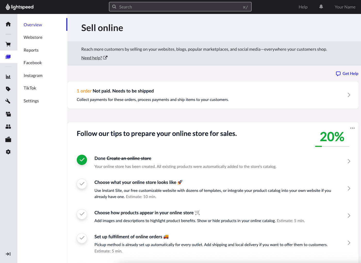 Het menu Online met de sectie Overzicht geselecteerd.