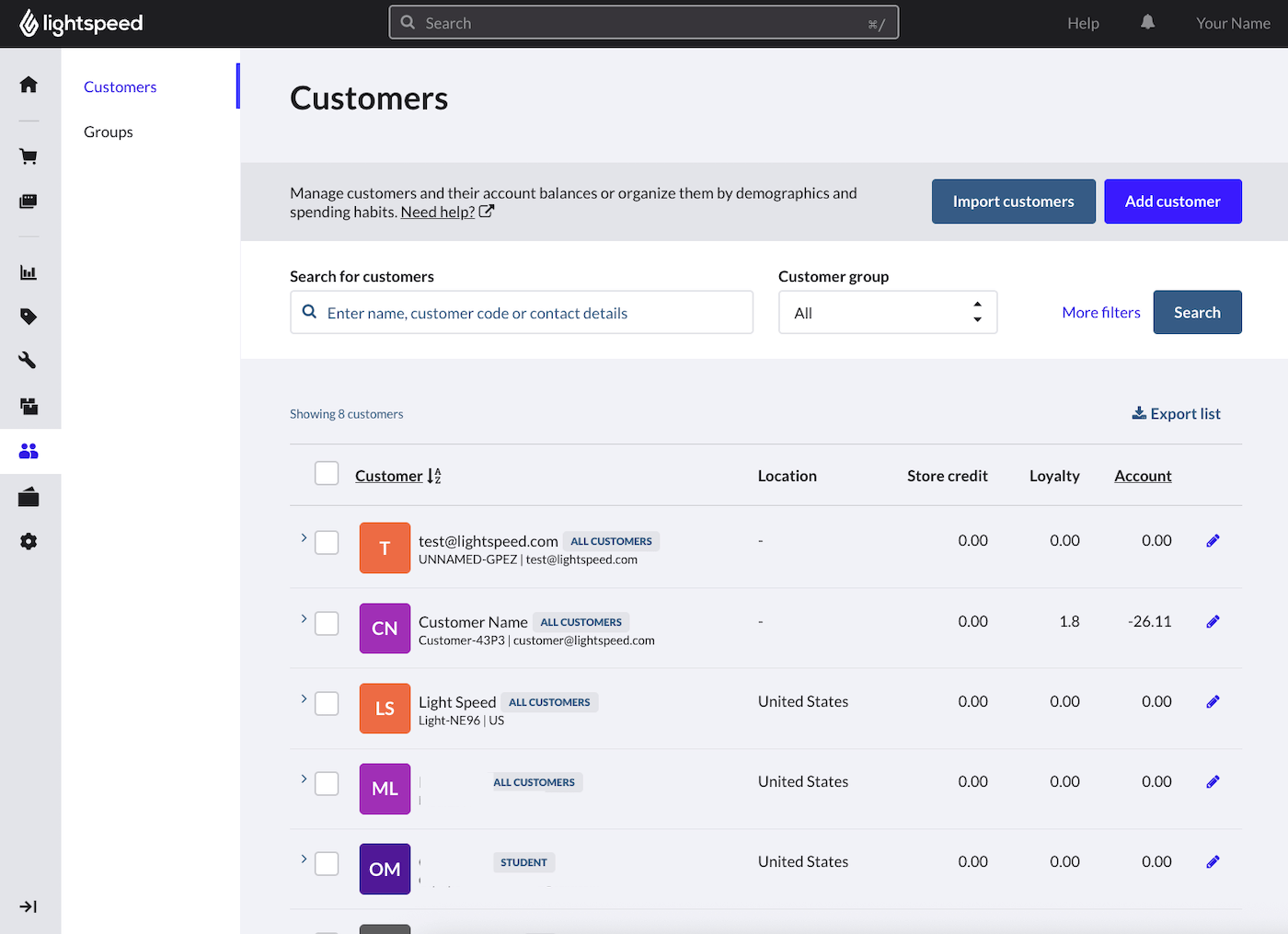 Le menu Clients avec la section Clients sélectionnée.