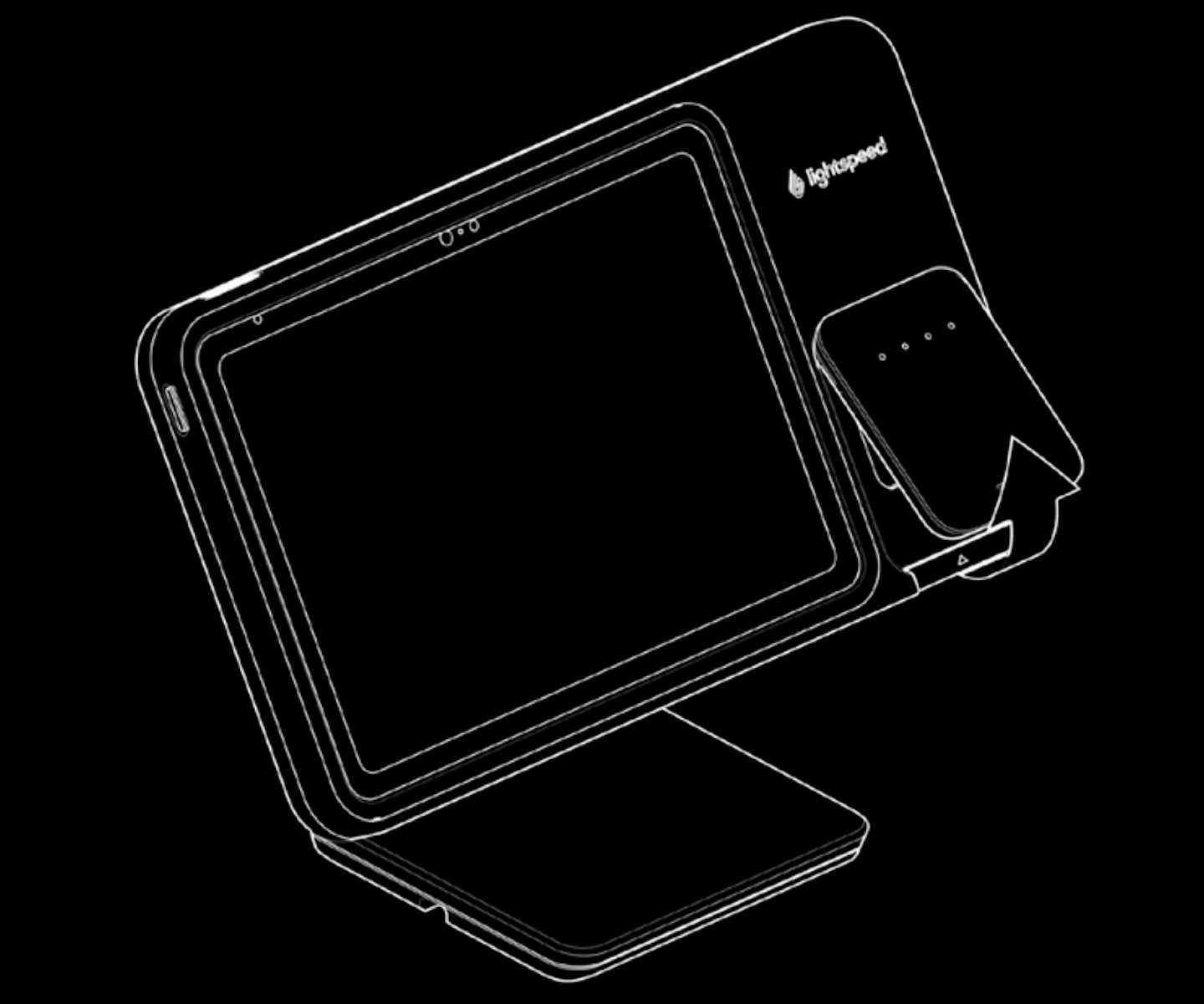 Illustration représentant le lecteur Mobile Tap en train d’être retiré du Support Lightspeed avec dispositif de paiement intégré.