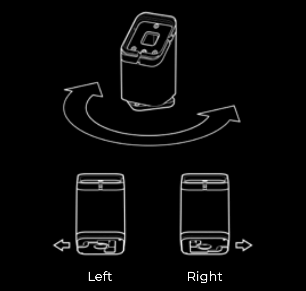 Illustration représentant la manière dont le câble peut être orienté sur le Support universel pour tablettes.