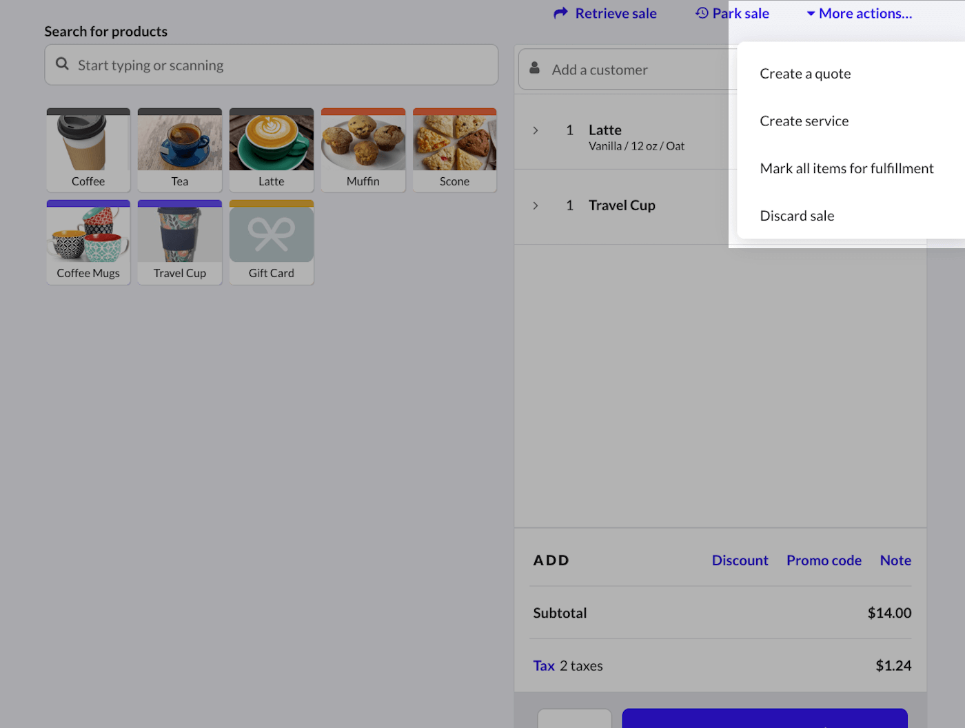 Menu déroulant « Autres actions » mis en évidence, montrant l'option « Ignorer la vente ».
