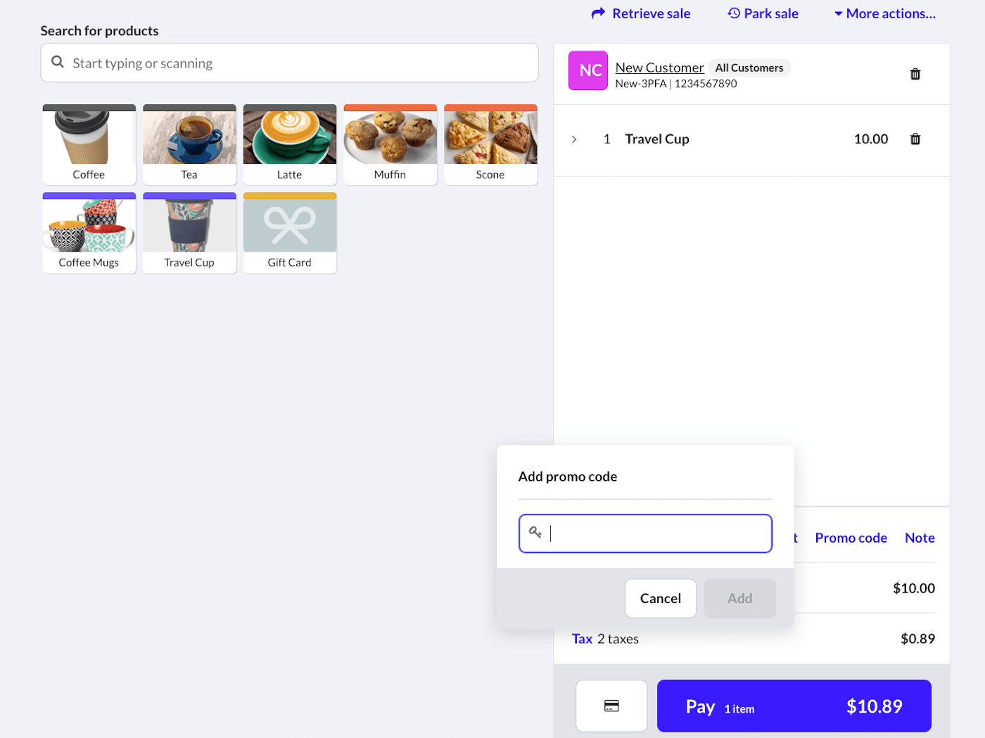 Option d'ajout de code promo à l'ensemble d'une vente.