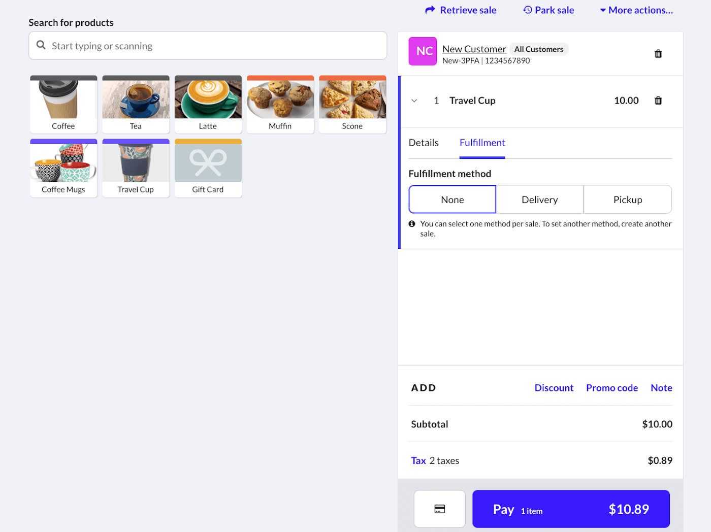 Product met geselecteerd tabblad Afhandeling waarop de afhandelingsopties worden getoond.