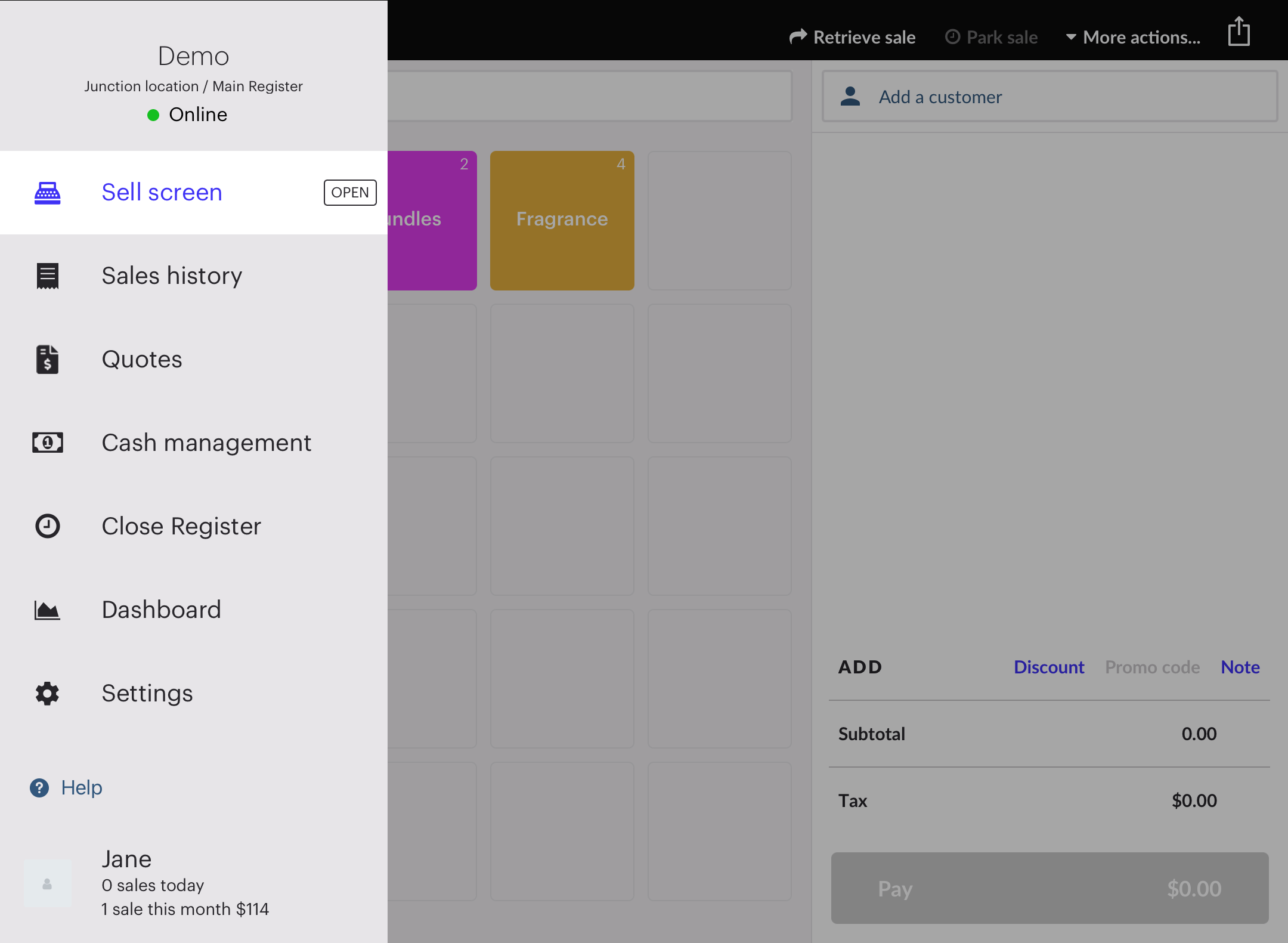Le menu principal sur iPad.