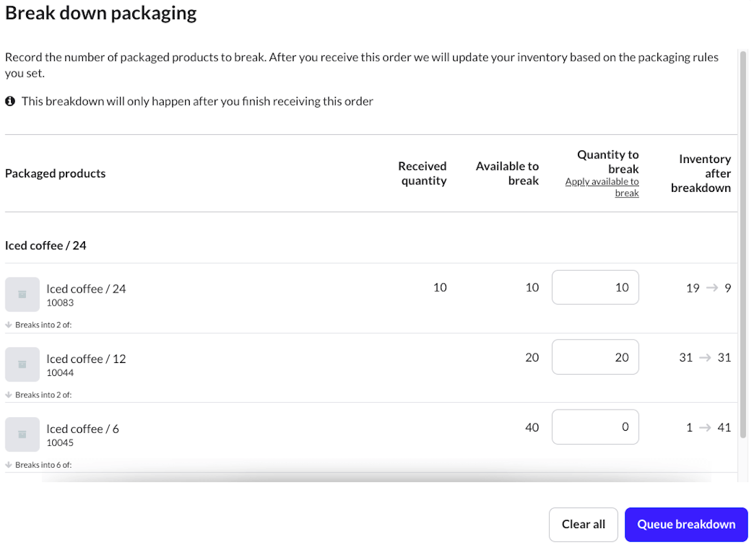 Quantity to break page.