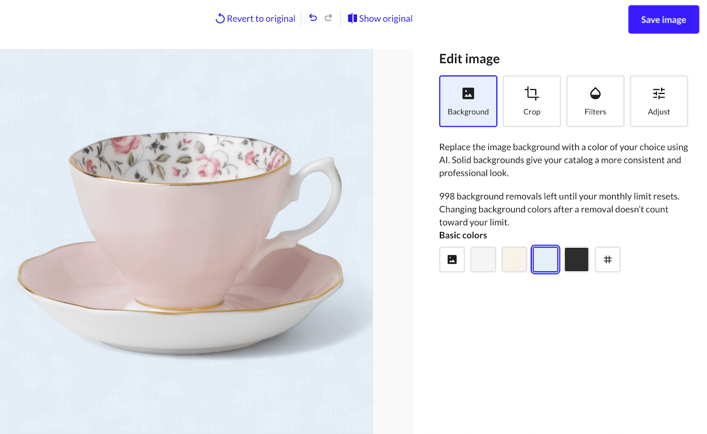 Outil d'amélioration des images de produits sur la page Modifier le produit.