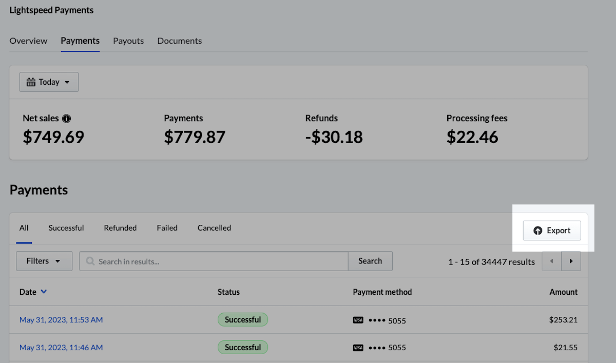 L'exportation du rapport de paiements enregistre un fichier CSV de vos données sur votre appareil local.