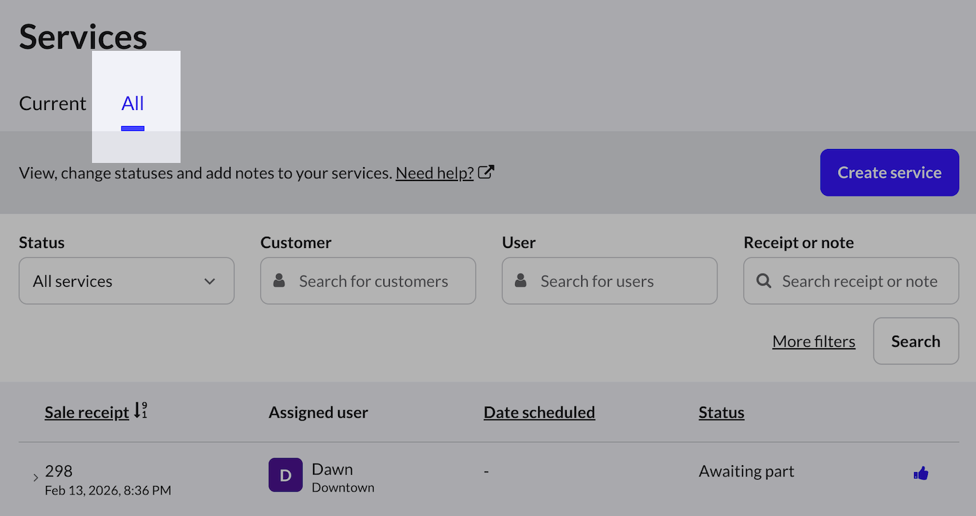 Services page All tab.