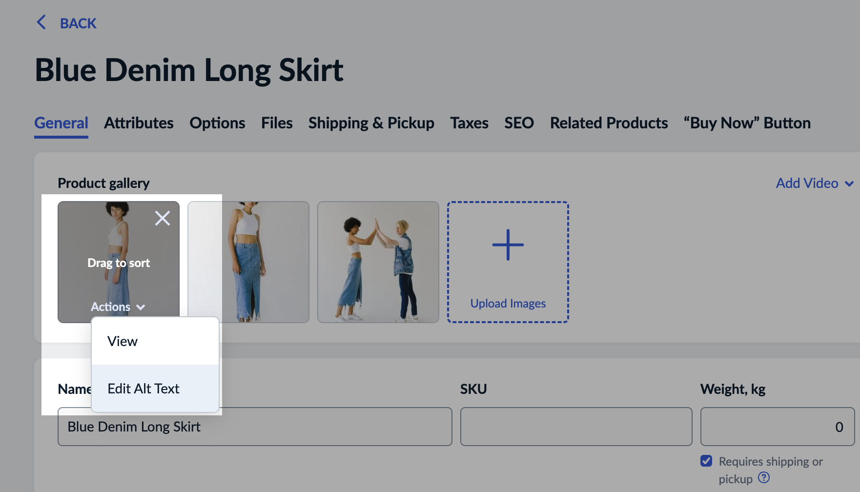 Adding alt text to a product