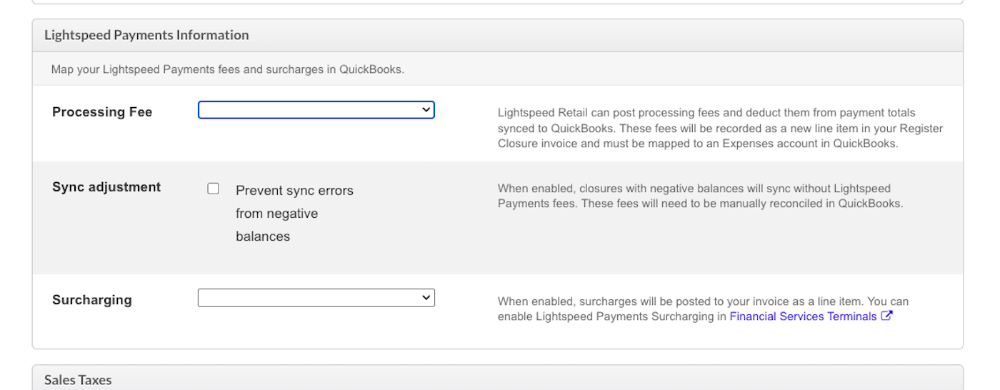 Section Lightspeed Payments Information (renseignements sur Paiements Lightspeed).