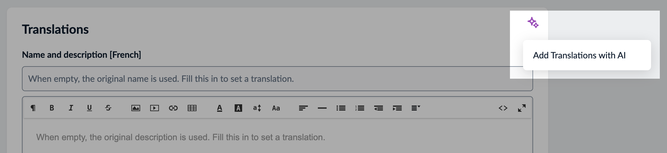 Adding translations with AI