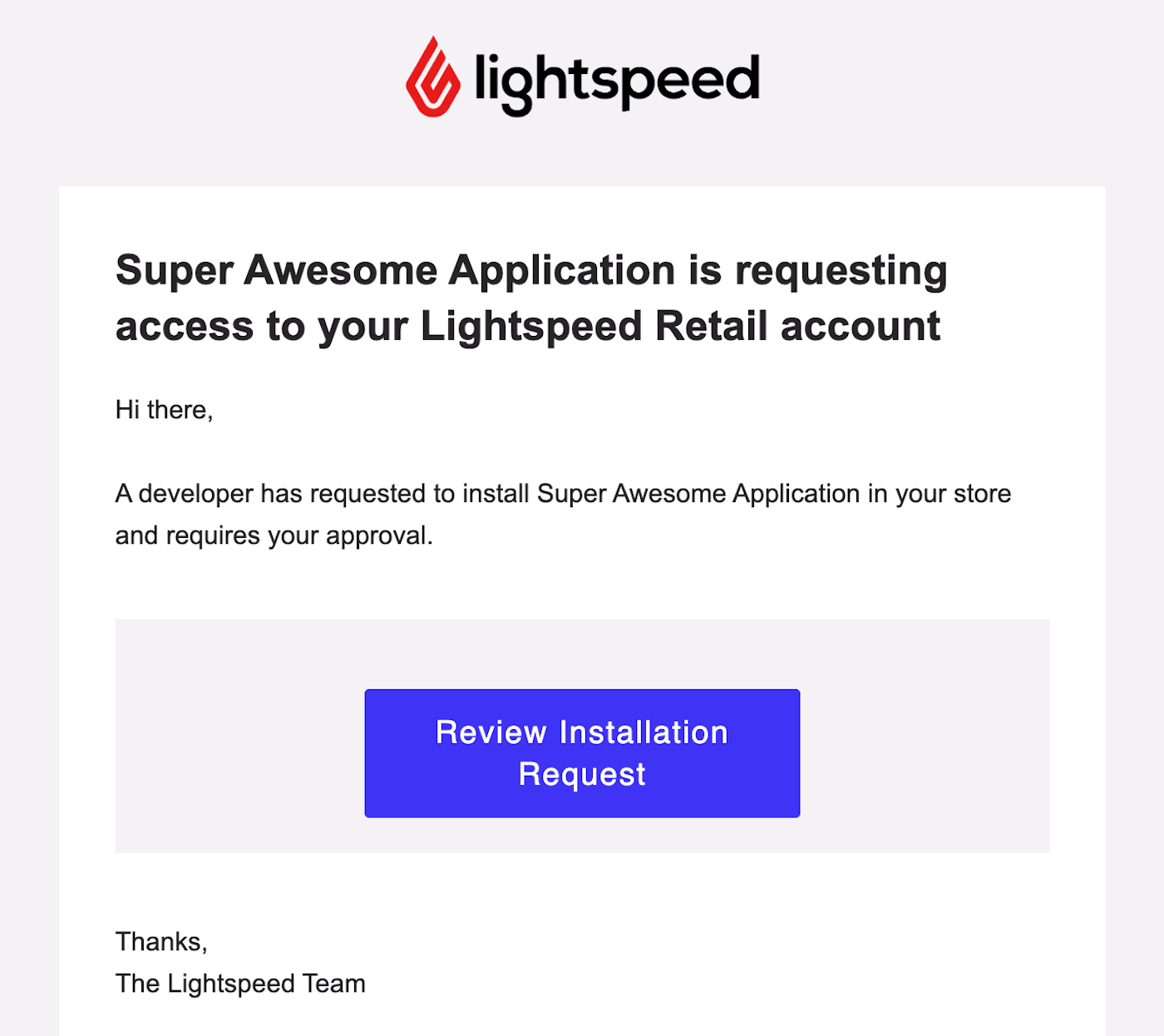 Een e-mail met een verzoek om een privé-app te installeren.