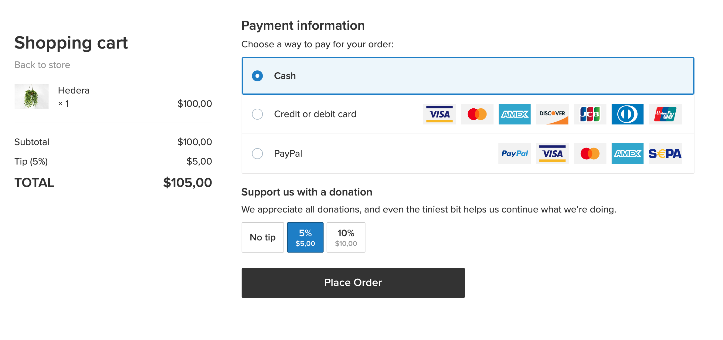 Tips at checkout