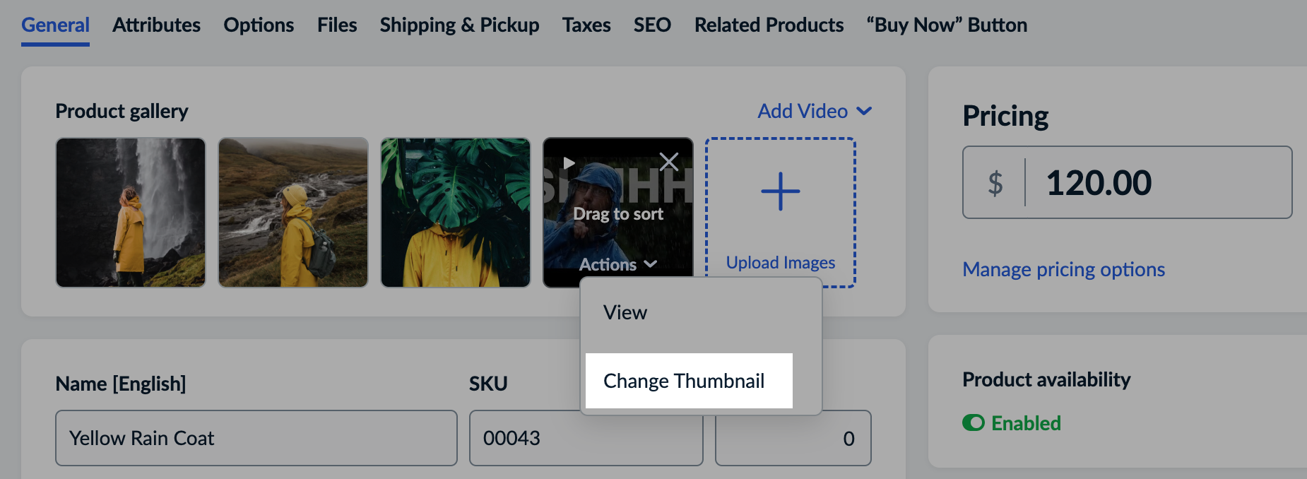 The Change Thumbnail option on a product page
