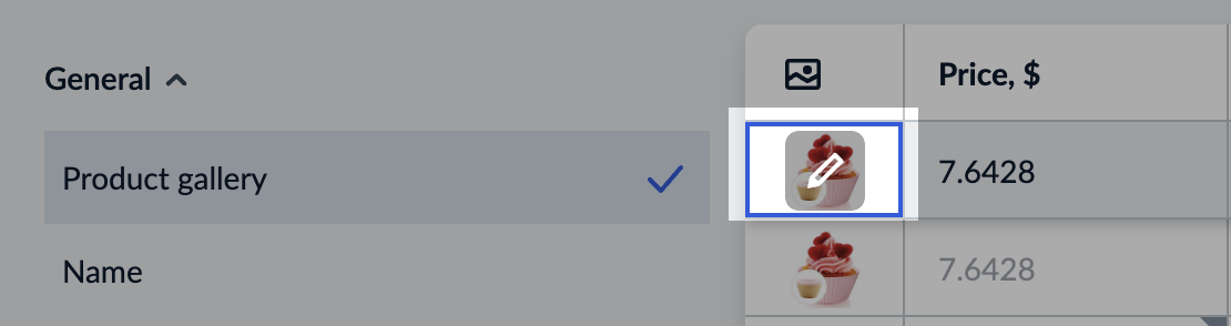 Pencil icon in the bulk product editor