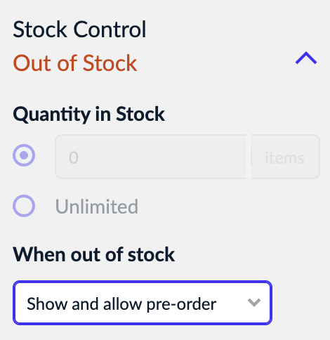 Selected Show and allow pre-order option for a product variant
