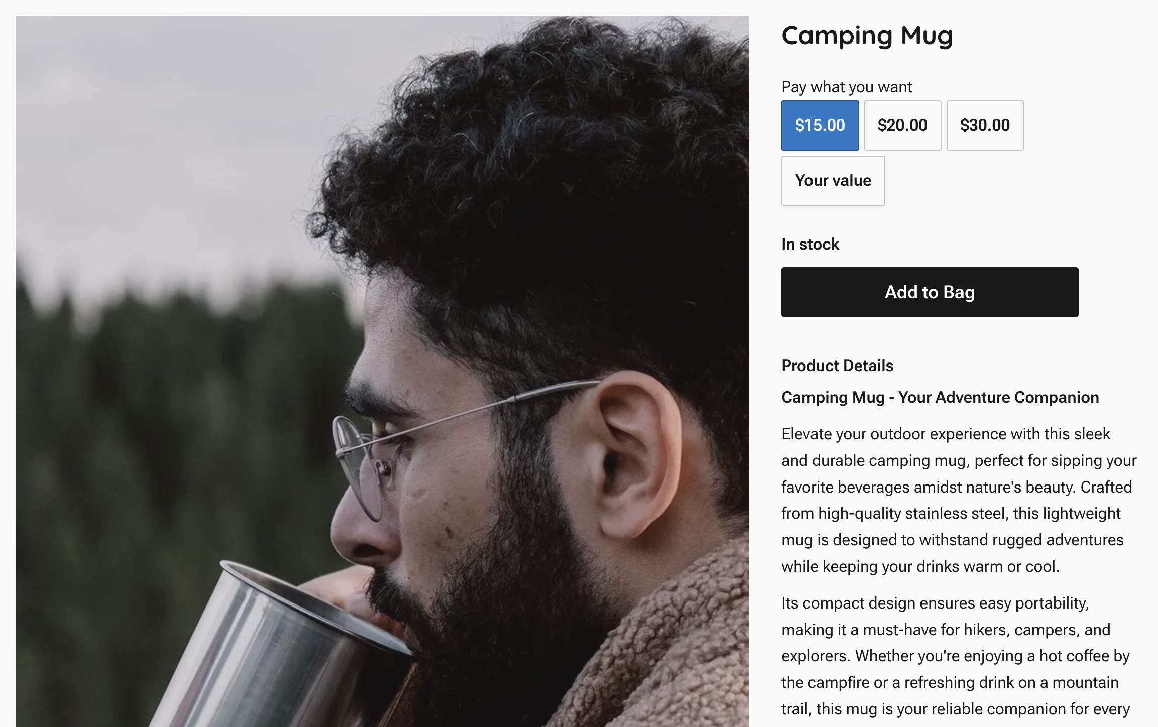 A product with Pay what you want pricing