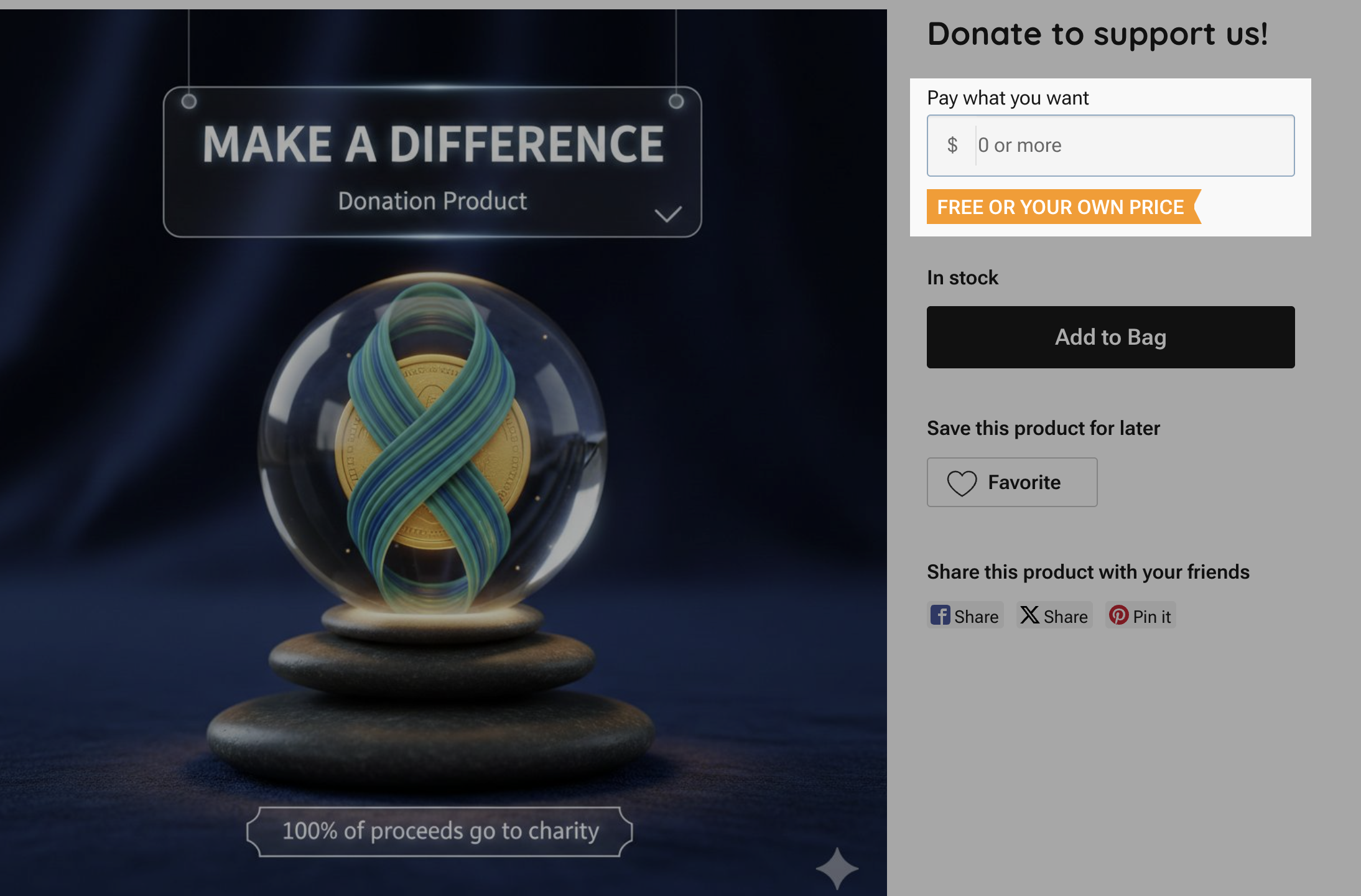  The orange “Free or your own price” label on a product page