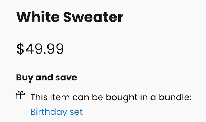 Example of a promo text with a link to the bundle product