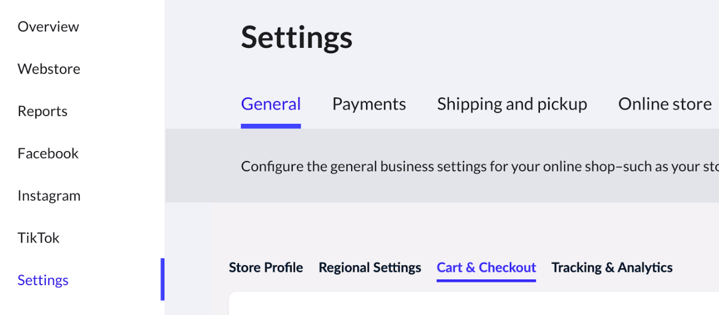 Navigating to the Cart and checkout tab