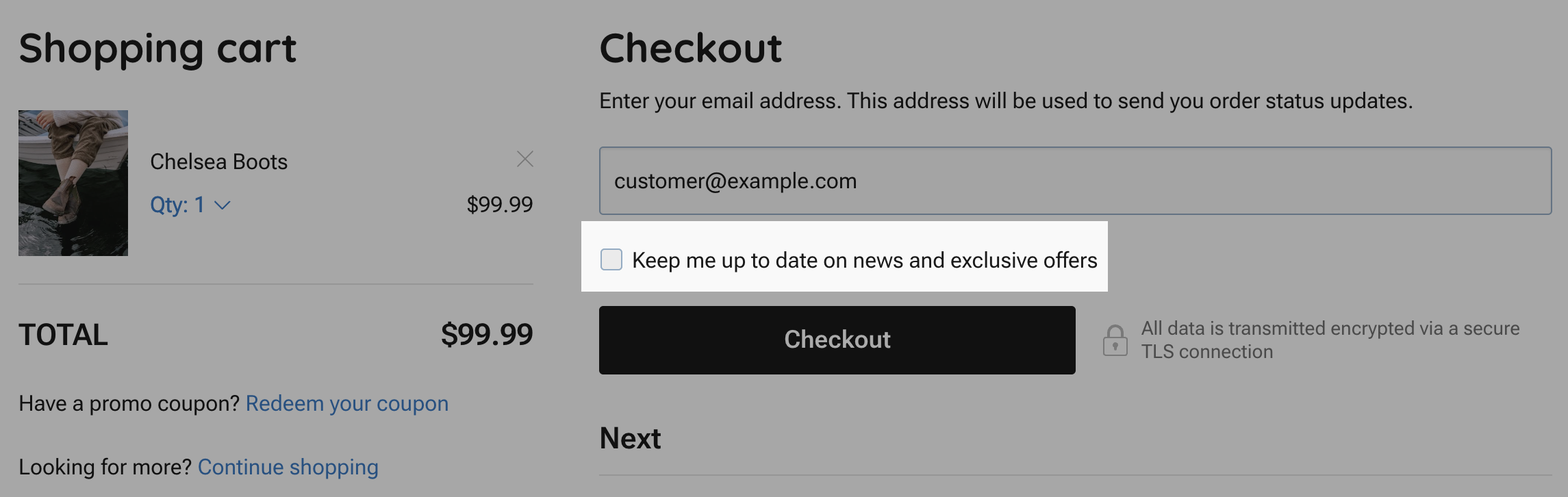Checkout page with the marketing consent checkbox