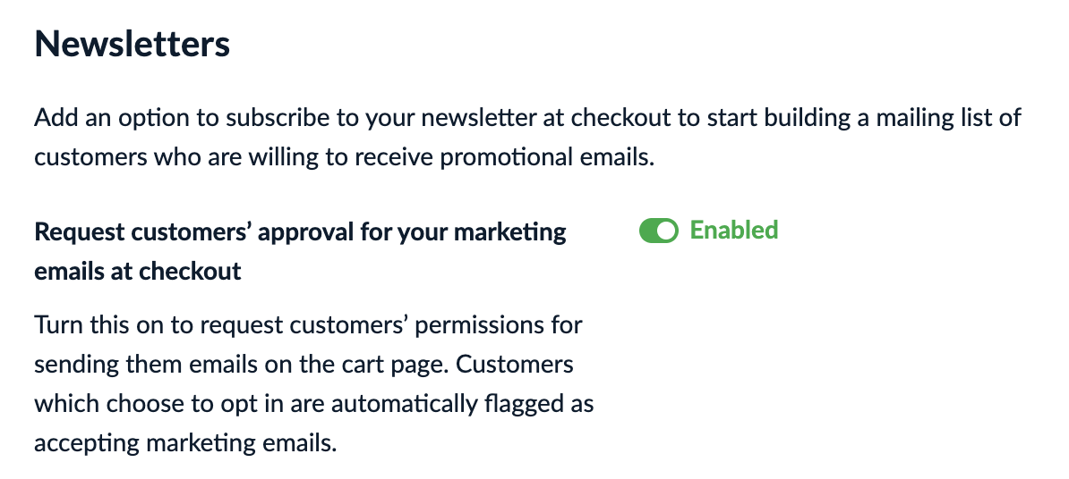 Enabled customer marketing consent toggle