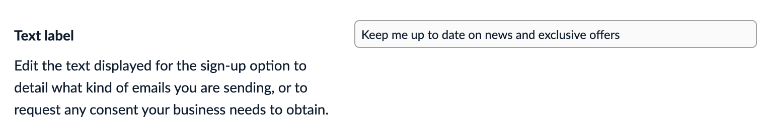 The text label field with default text
