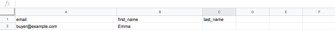 Example of a CSV with customer name and email