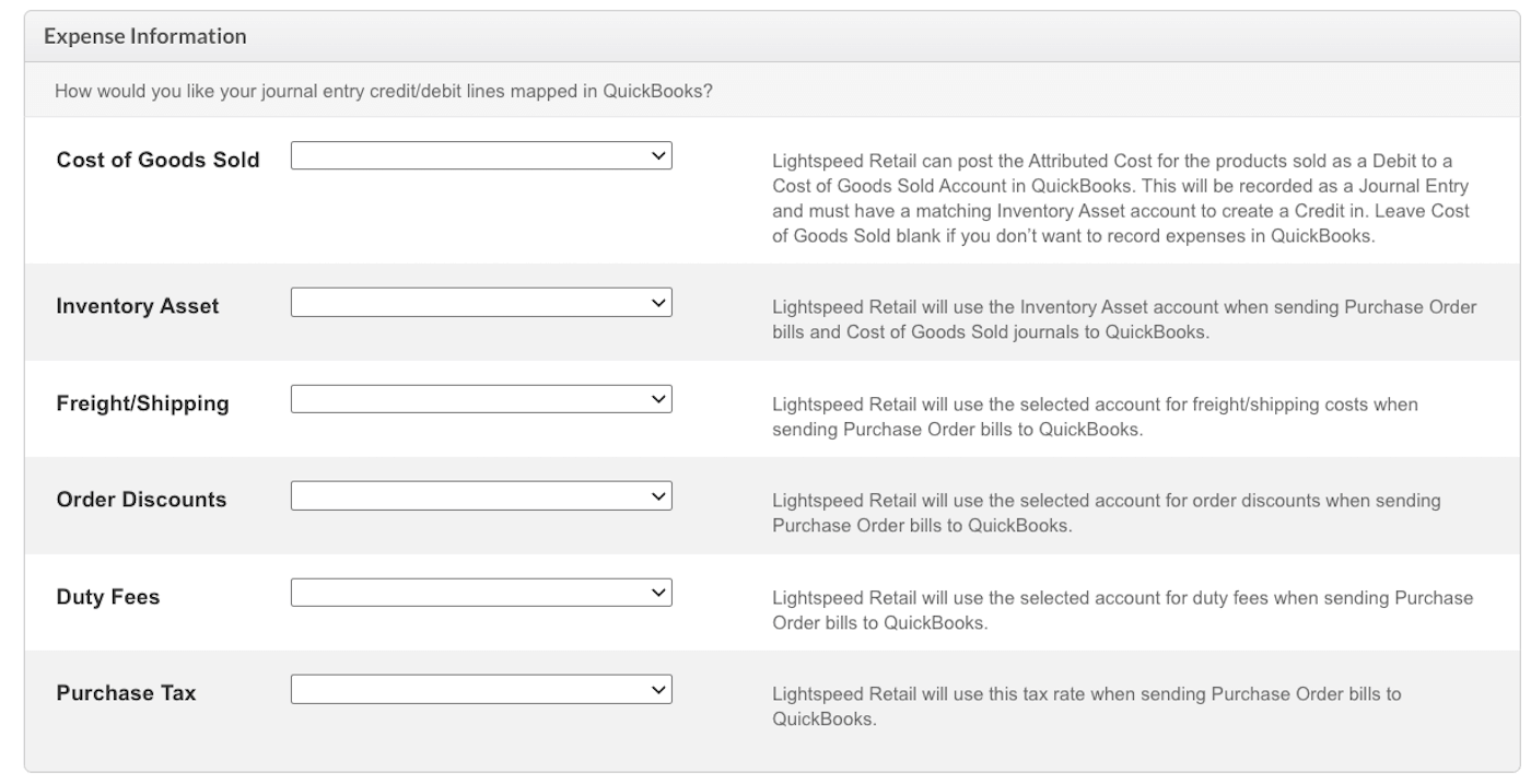 Gedeelte Onkosteninformatie voor QuickBooks