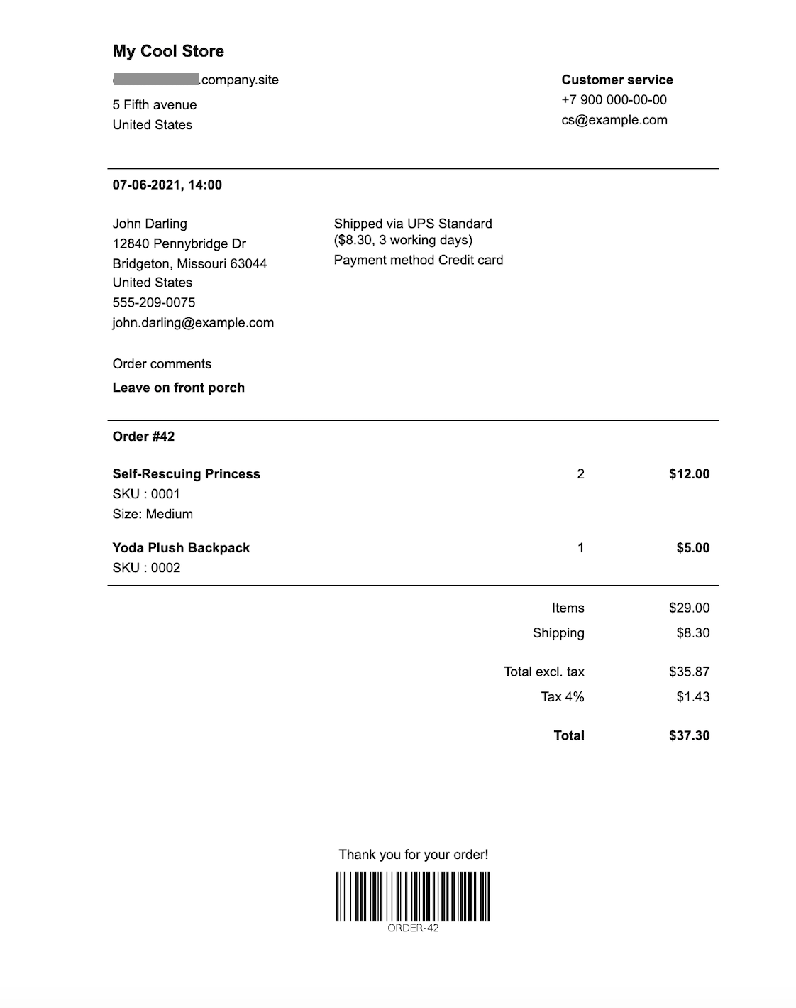 An example of a default invoice template used in eCom