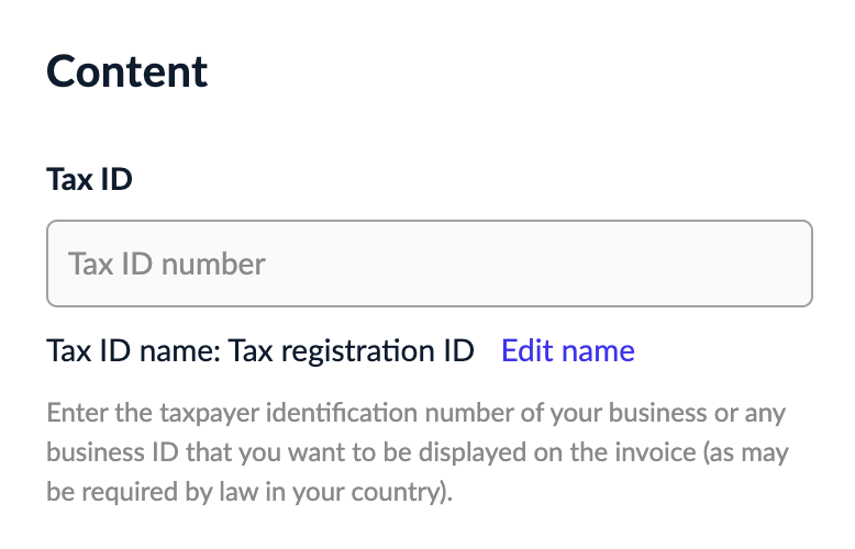 The Tax ID field on the invoice editing page