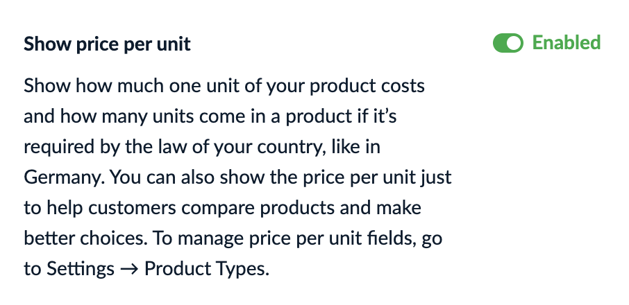 The Show price per unit toggle
