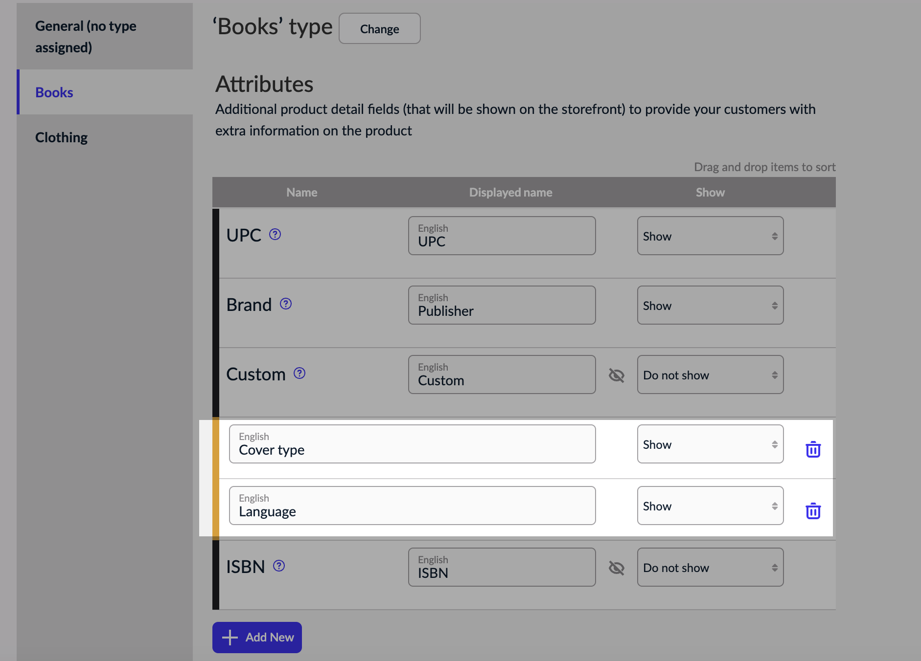 Example of custom eCom-only attributes