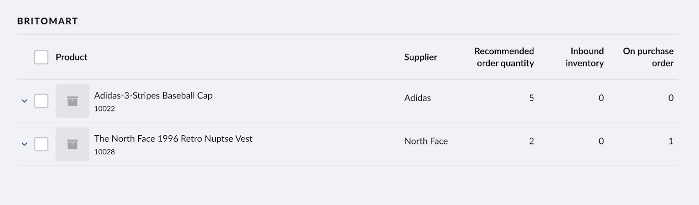 Recommended order quantity on the Special orders page.
