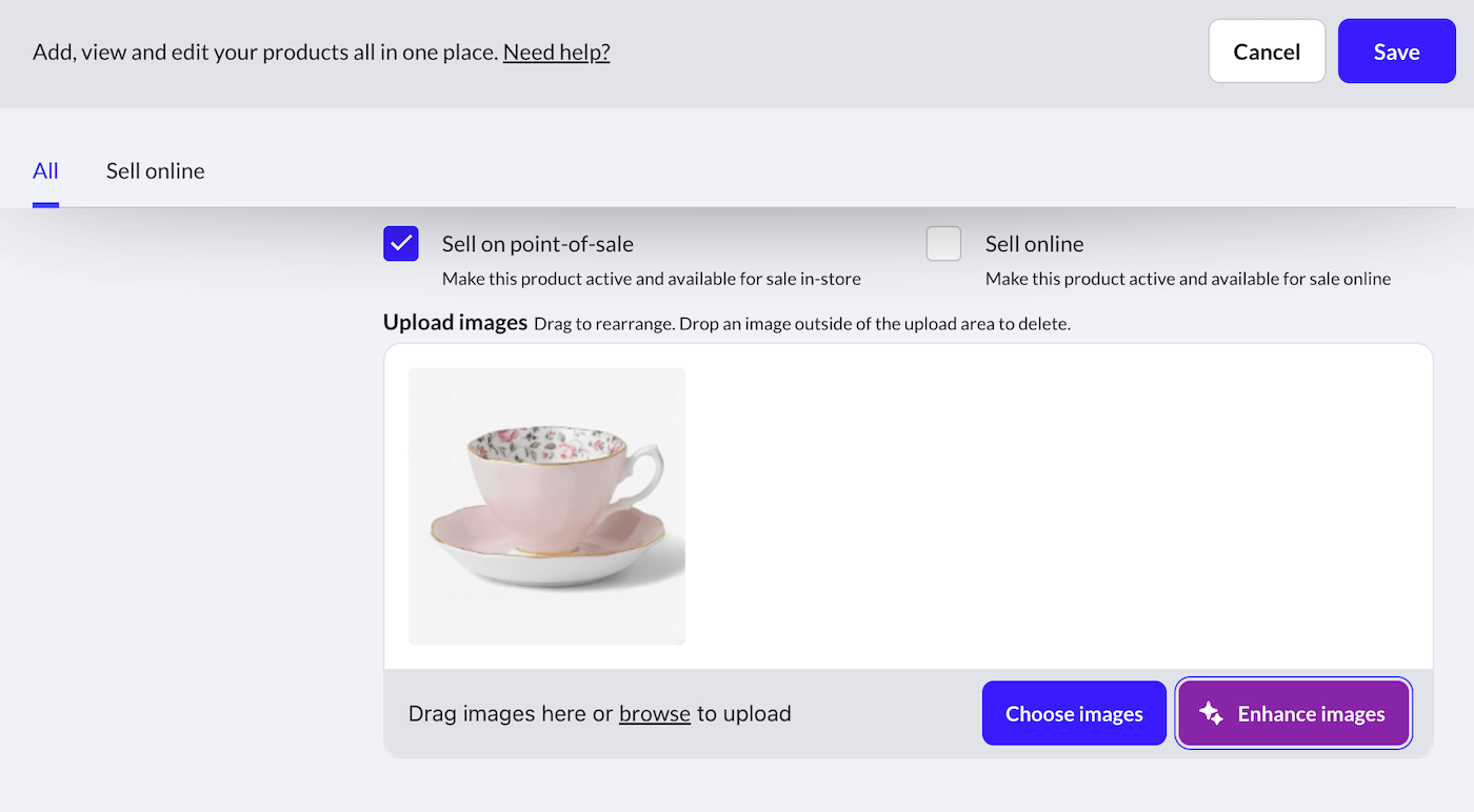 Knop Afbeeldingen verbeteren op de pagina Product bewerken.