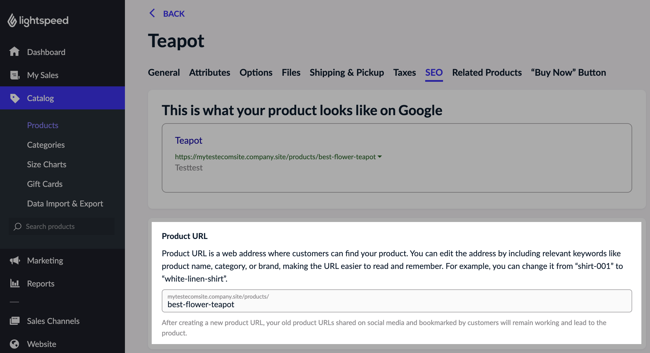 Bewerk de URL van de productpagina.