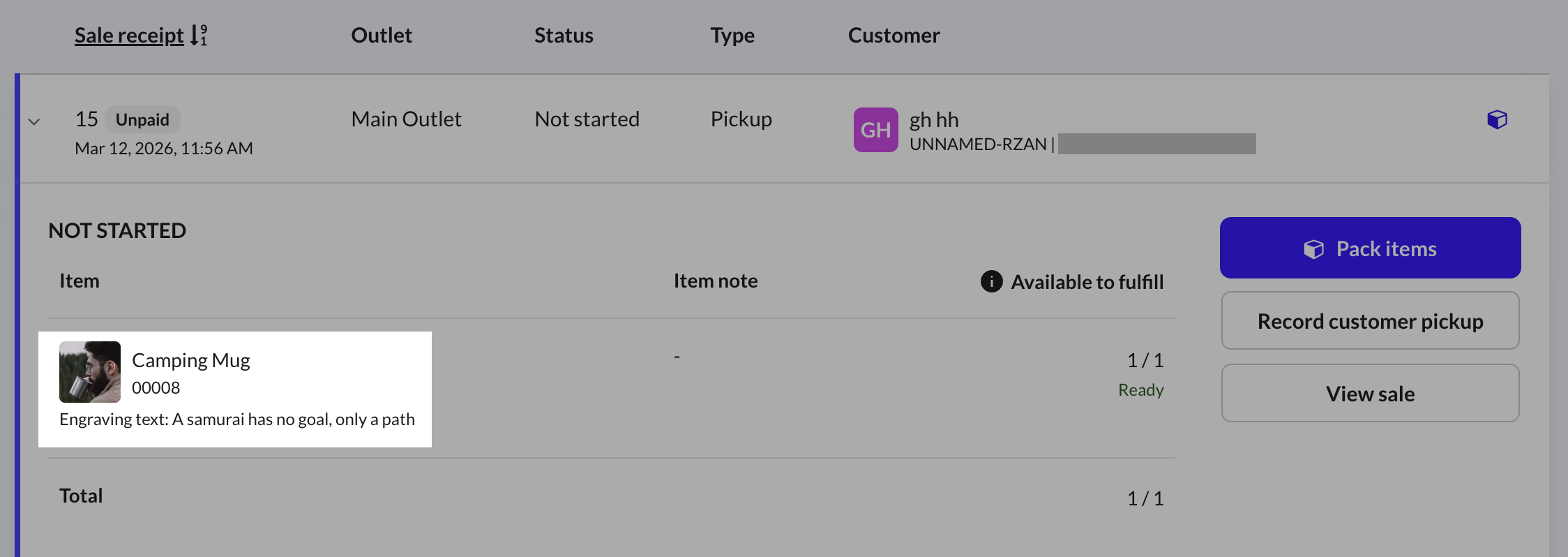 Input field data in the order details
