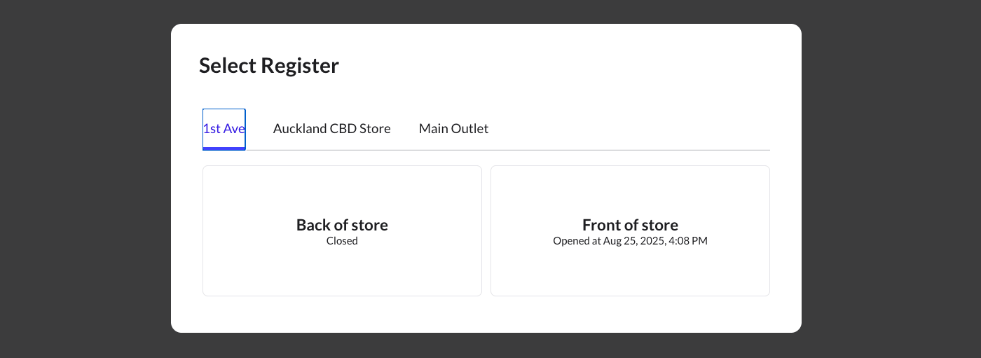 Select Register screen.
