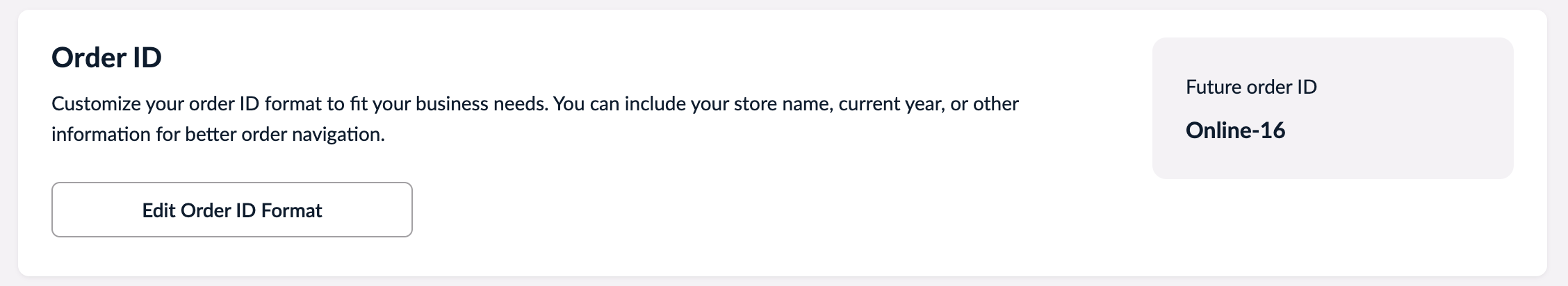 The Order ID block with an ID example