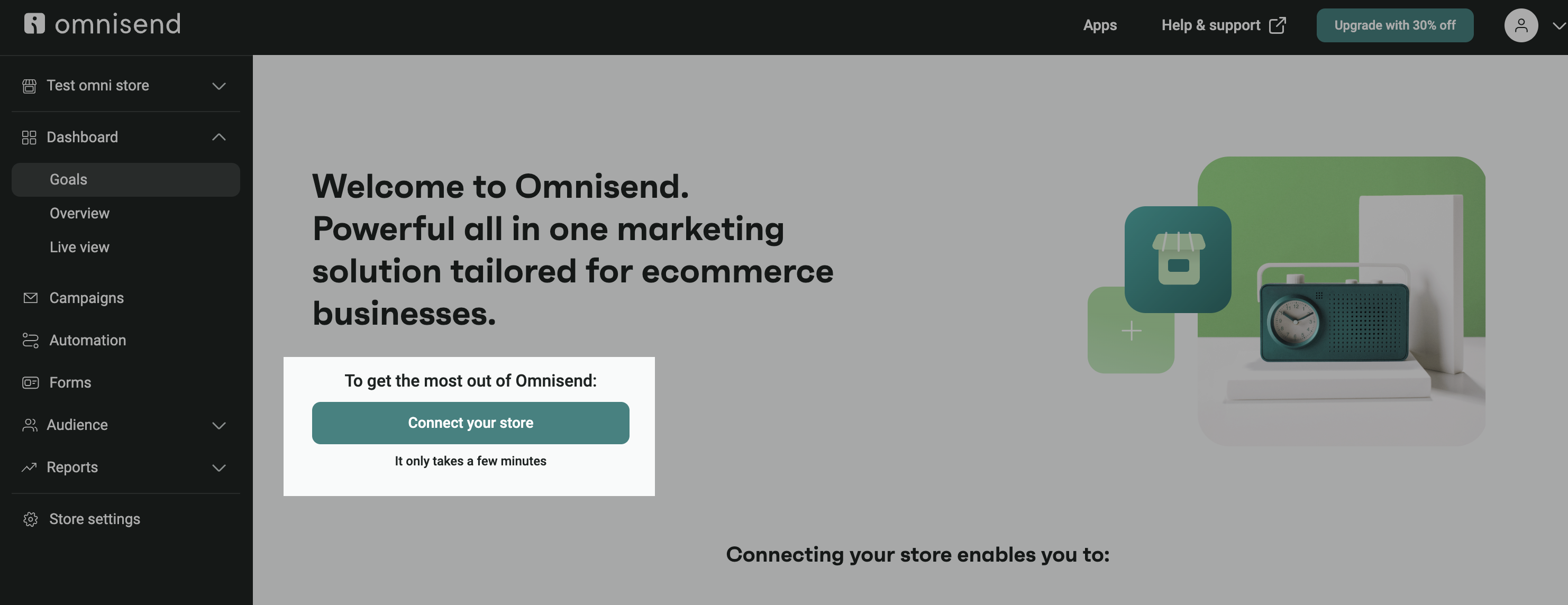 The Connect your store button in the dashboard