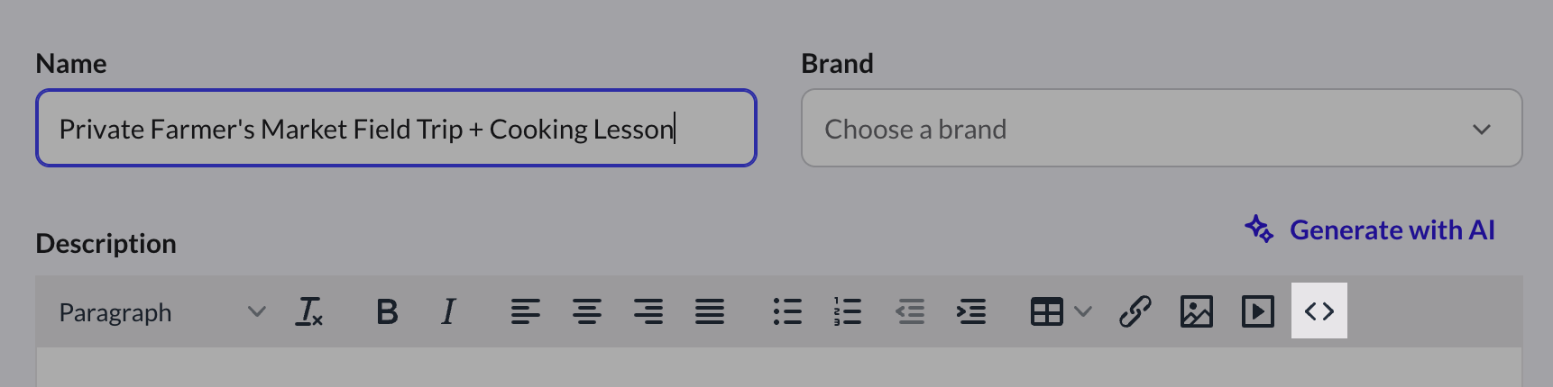 Code inserion option in the product description