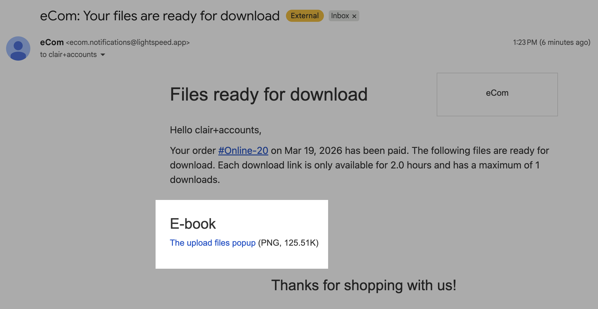 Your files are ready for download email